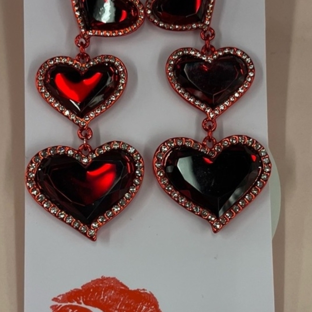 ❤️🔹️ BETSEY JOHNSON🔹️ LOVE SPELL DROP EARRINGS RED - Picture 7 of 9